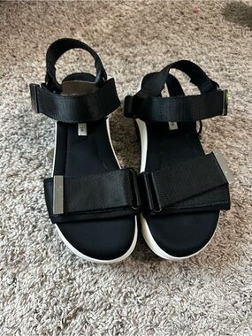 Zara Black Strappy Sport Sandals with White Sole